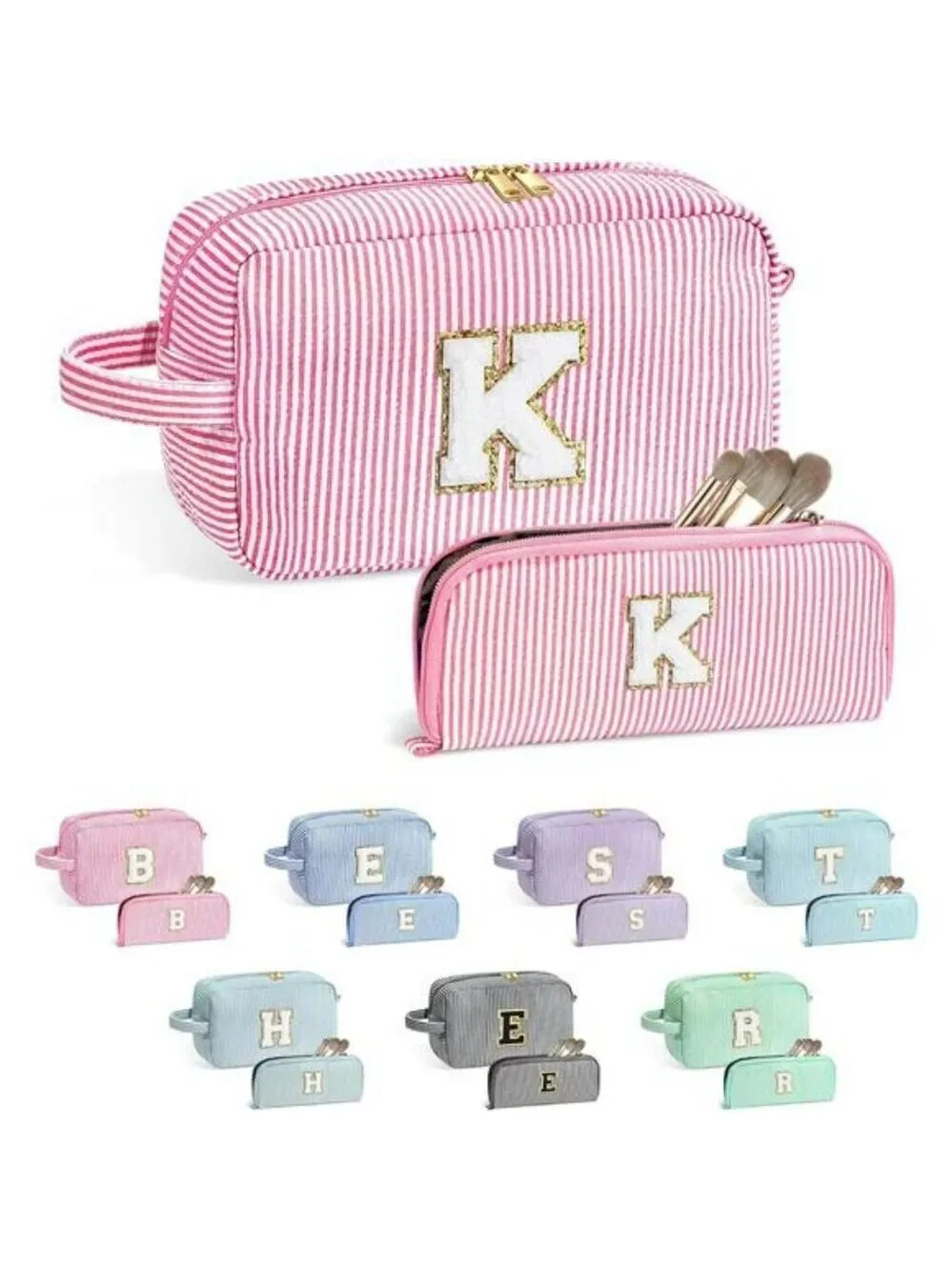 Personalized Initial Makeup Bag Gift Set for Teen Girls Women Travel Organizer